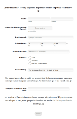 Formulario De Pedido De Tortas Y Cupcakes