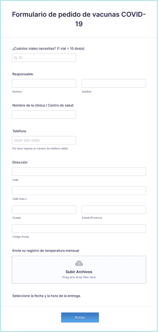 Formulario De Pedido De Vacunas COVID 19 Form Template