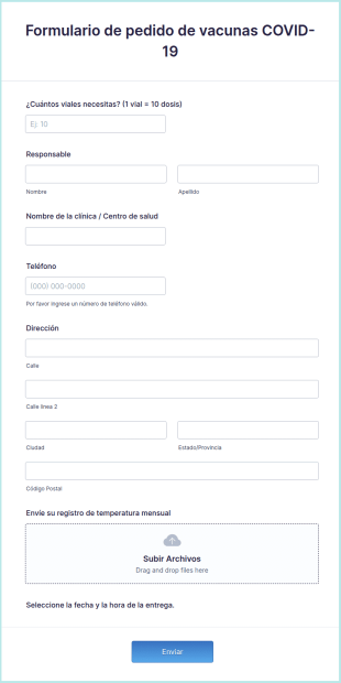 Formulario De Pedido De Vacunas COVID 19