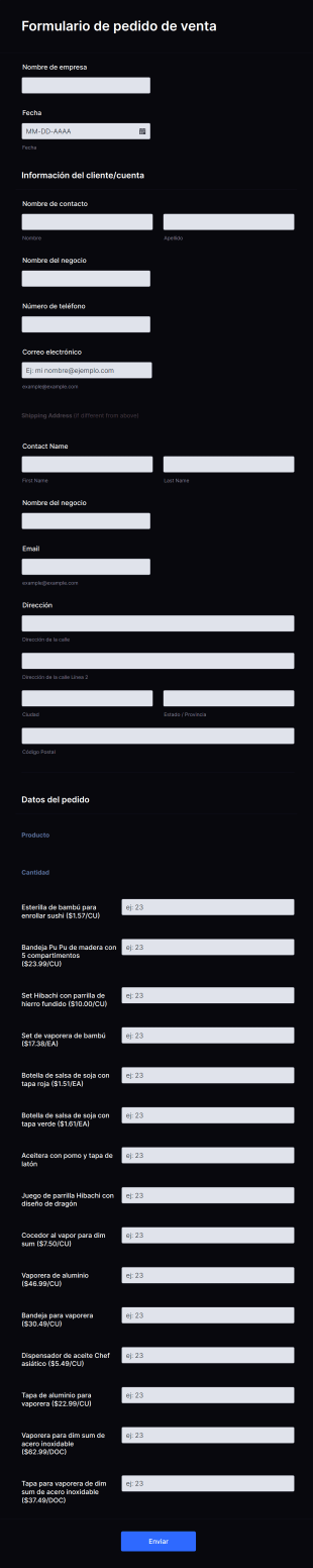Formulario De Pedido De Venta Form Template