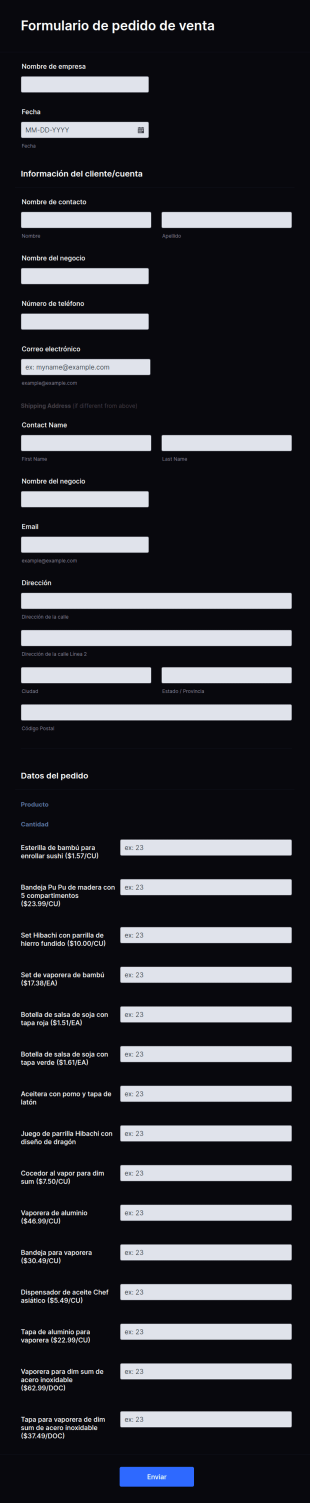Formulario De Pedido De Venta