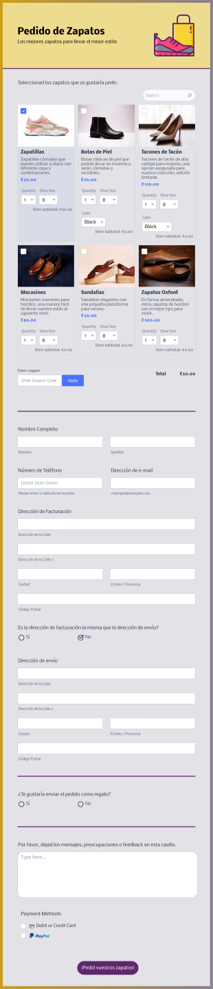 Formulario De Pedido De Zapatos Form Template