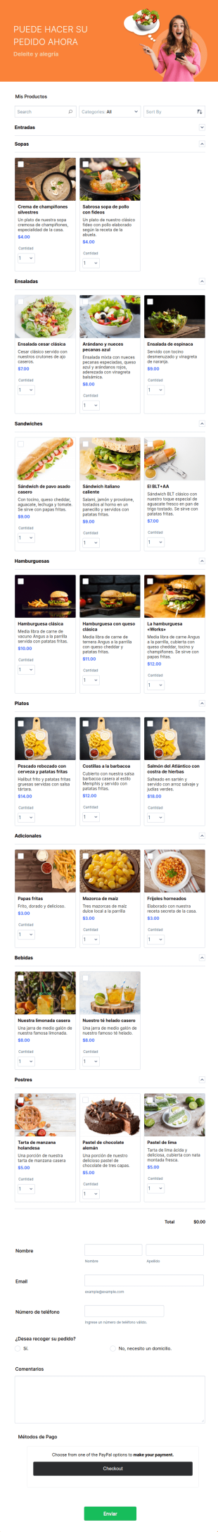 Formulario De Pedido Para Restaurante