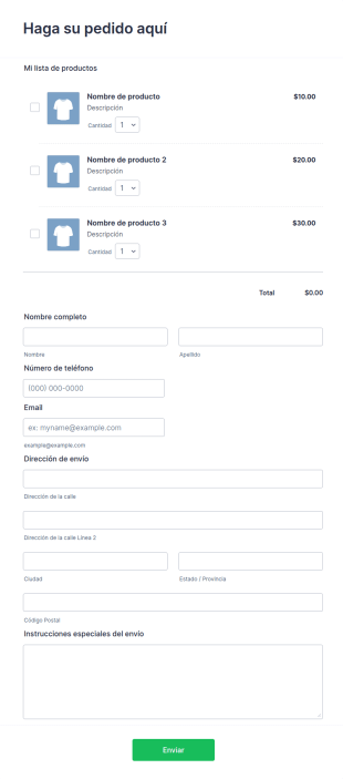 Formulario De Pedido Simple