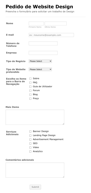 Formulário De Pedido Web Design Form Template