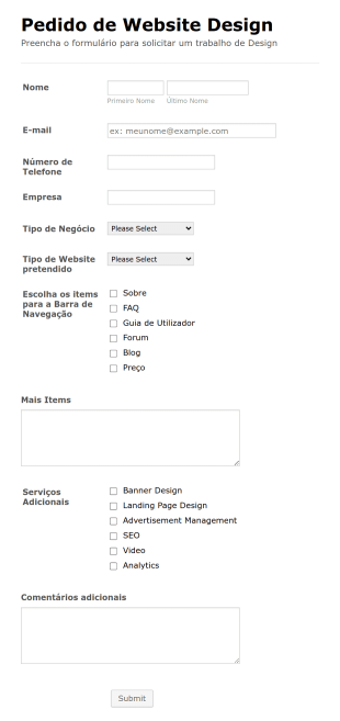 Formulário De Pedido Web Design