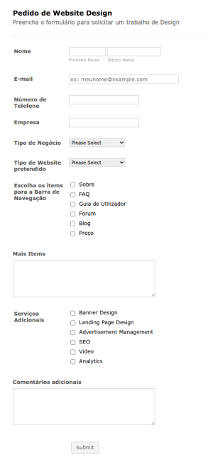 Formulário De Pedido Web Design