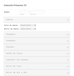 Formulario De Pedidos De Ropa