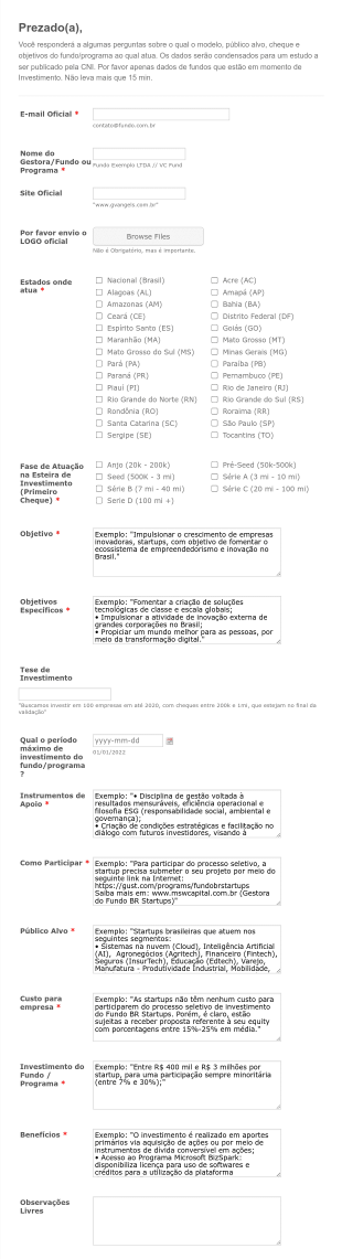 Formulário De Pesquisa De Investimento Direto Ou Fundos
