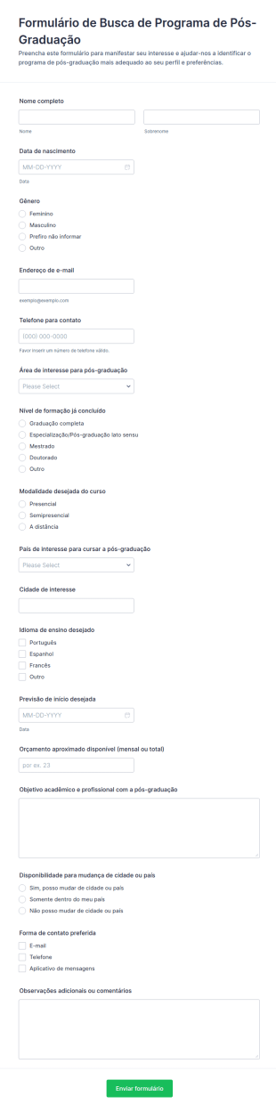 Formulário De Pesquisa De Programas De Graduação