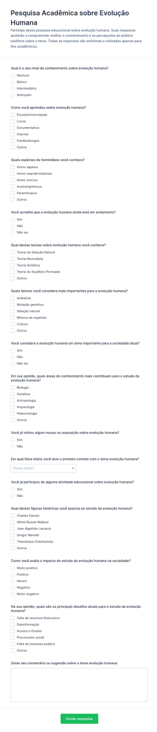 Formulário De Pesquisa Sobre Evolução Humana