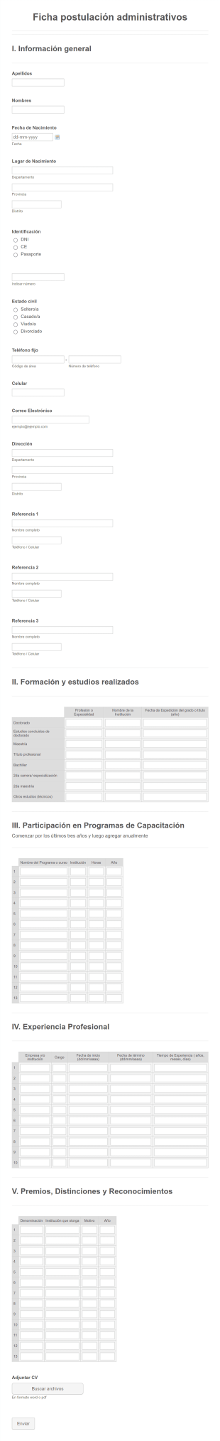 Formulario De Postulación Administrativa Form Template