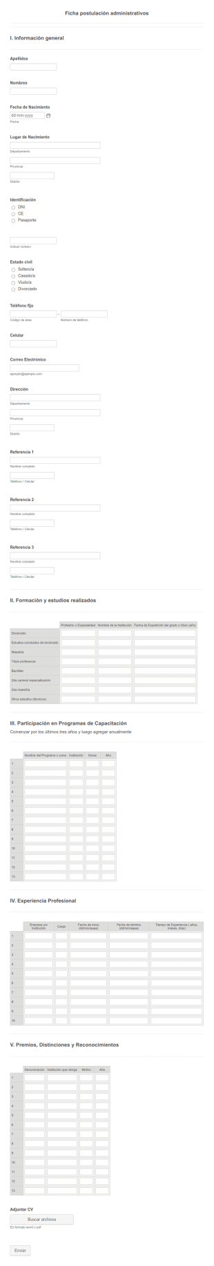 Formulario De Postulación Administrativa