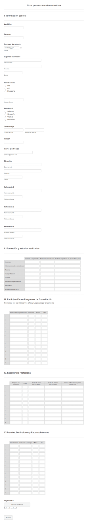 Formulario De Postulación Administrativa