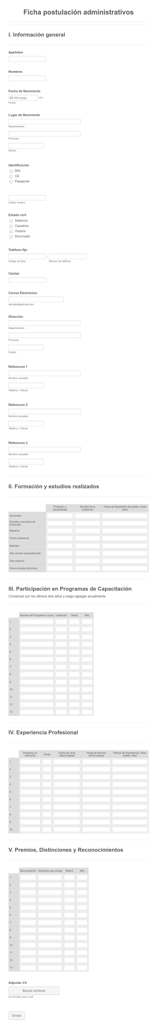 Formulario De Postulación Administrativa
