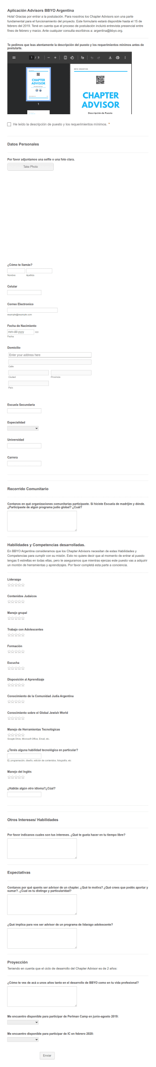 Formulario De Postulación De Asesores