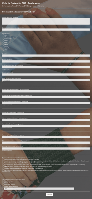 Formulario De Postulación Fondo DAC ONG/ Fundaciones ONG Y Fundaciones Form Template
