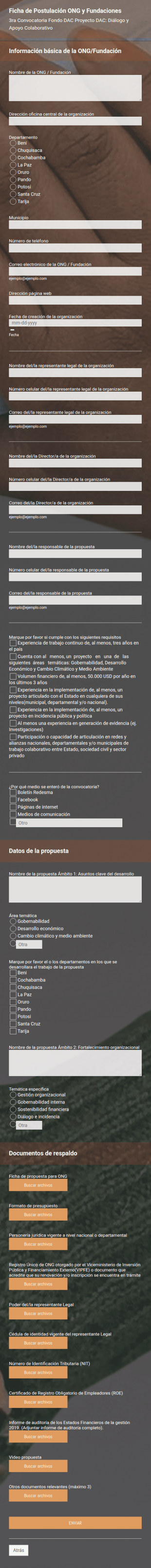 Formulario De Postulación Fondo DAC ONG/ Fundaciones ONG Y Fundaciones
