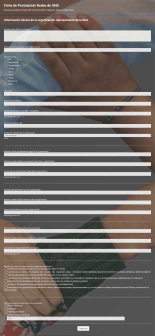 Formulario De Postulación Fondo DAC Redes De ONG Redes De ONG Form Template