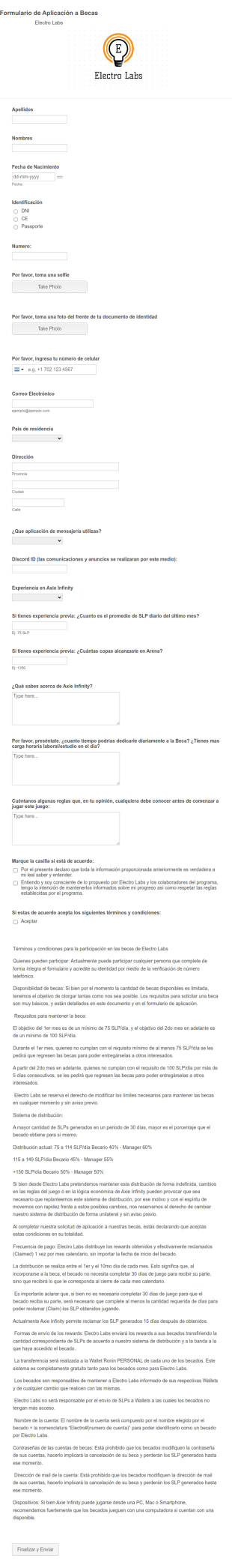 Formulario De Postulación Para Becas