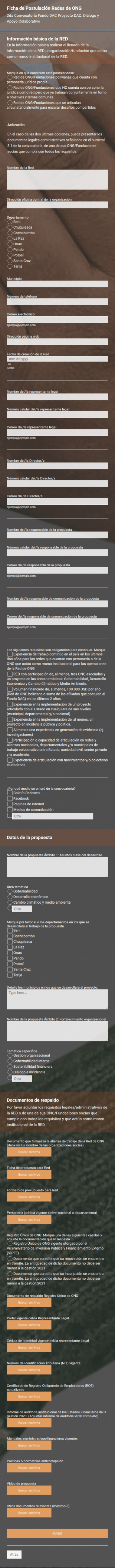 Formulario De Postulación Redes De ONG