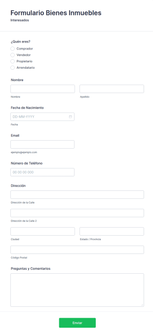 Formulario De Potenciales Clientes De Bienes Inmuebles