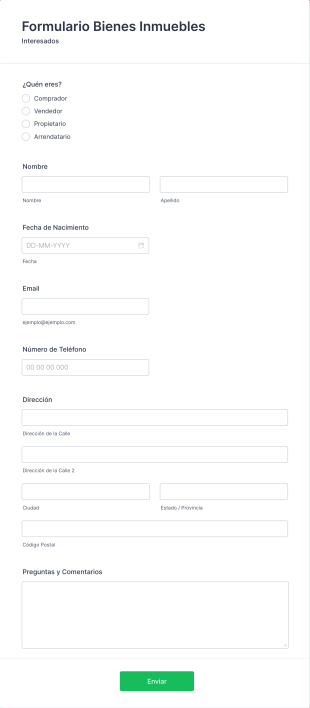 Formulario De Potenciales Clientes De Bienes Inmuebles Form Template