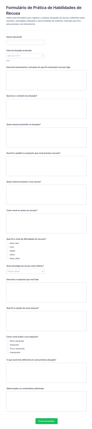 Formulário De Prática De Recusa