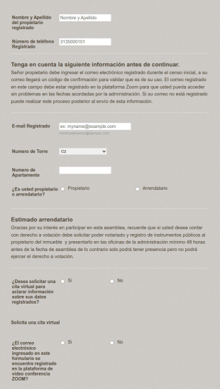 Formulario De Pre Inscripcion A Asamblea