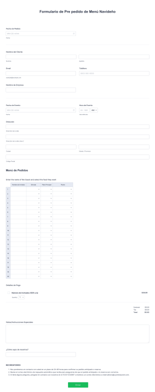 Formulario De Pre Pedido De Menú Navideño Form Template