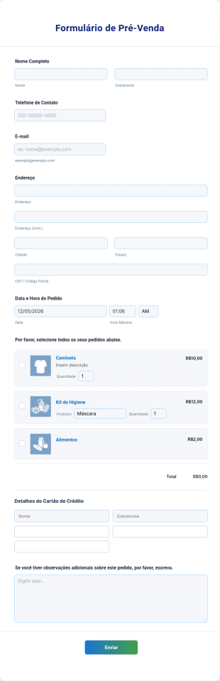Formulário De Pré Venda