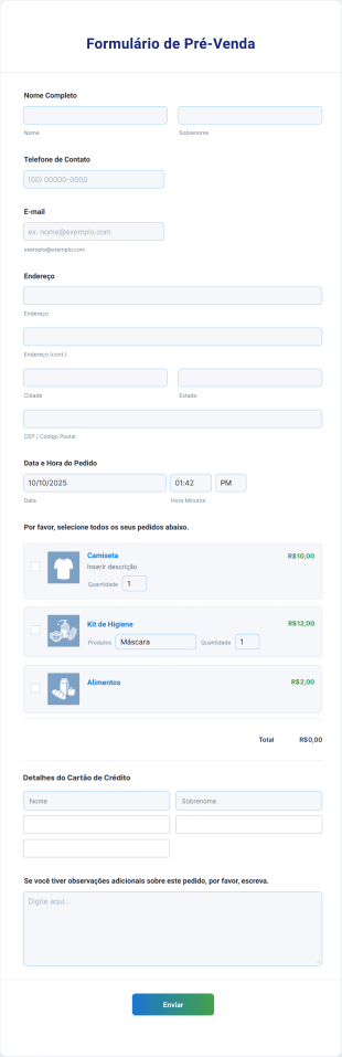 Formulário De Pré Venda