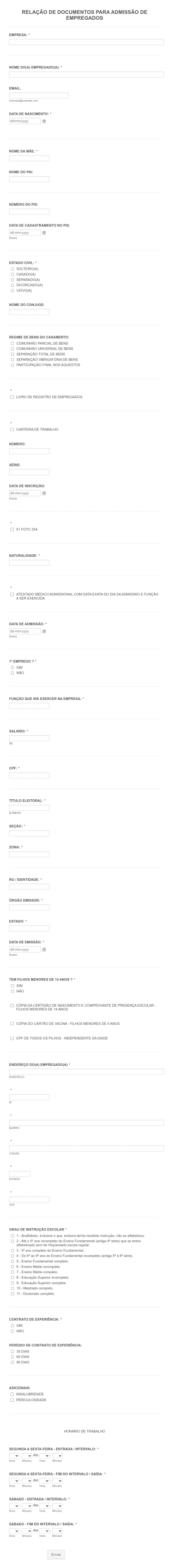 Formulário De Processo Admissional Form Template