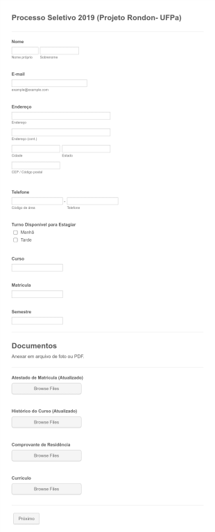 Formulário De Processo Seletivo De Estágio