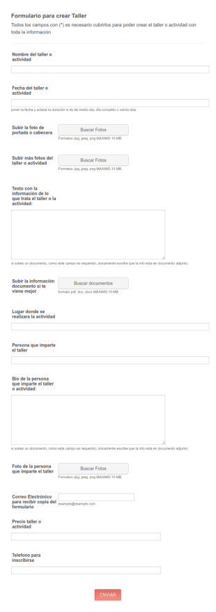 Formulario De Propuesta De Actividad Para Crear Taller