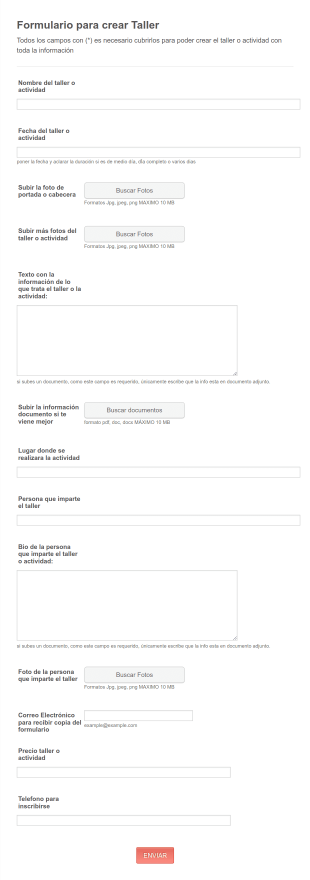 Formulario De Propuesta De Actividad Para Crear Taller