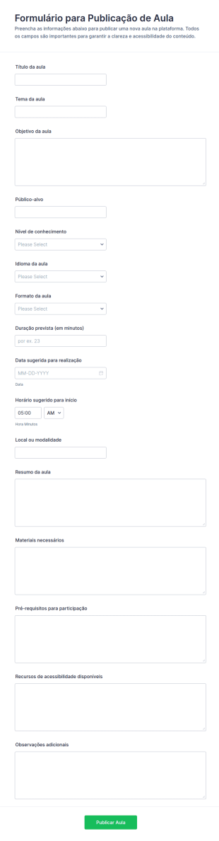 Formulário De Publicação De Lições