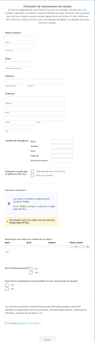 Formulário De Rastreamento De Contato