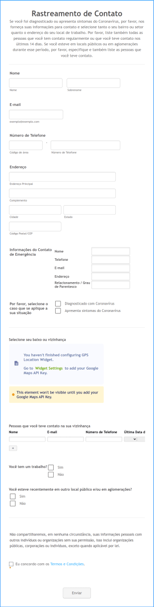 Formulário De Rastreamento De Contato
