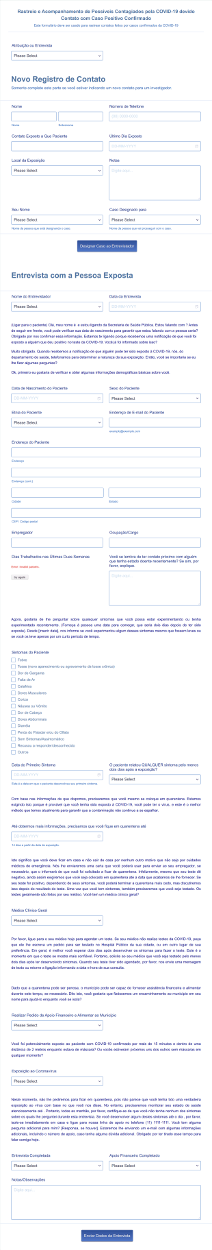 Formulário De Rastreio E Acompanhamento De Possíveis Contagiados Pela COVID 19 Form Template