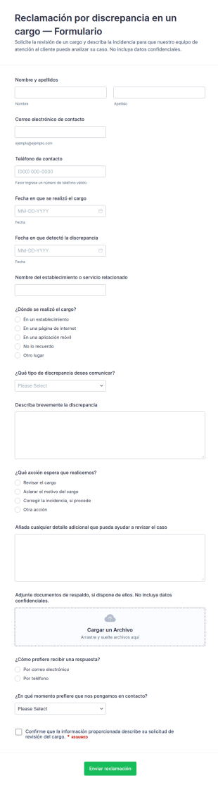 Formulario De Reclamación De Disputa