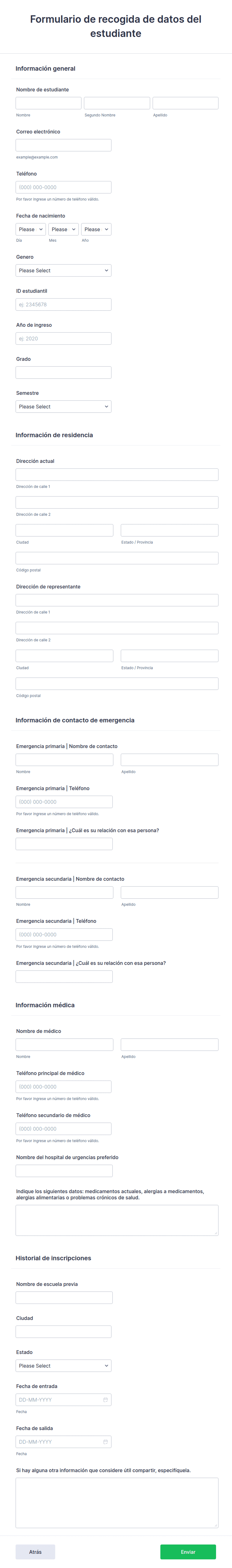 Datos Form Formulario de recogida de datos del estudiante Plantilla de formulario ...