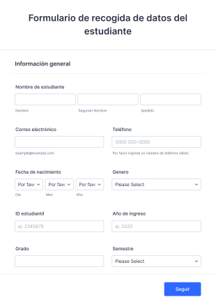 Formulario De Recogida De Datos Del Estudiante Form Template