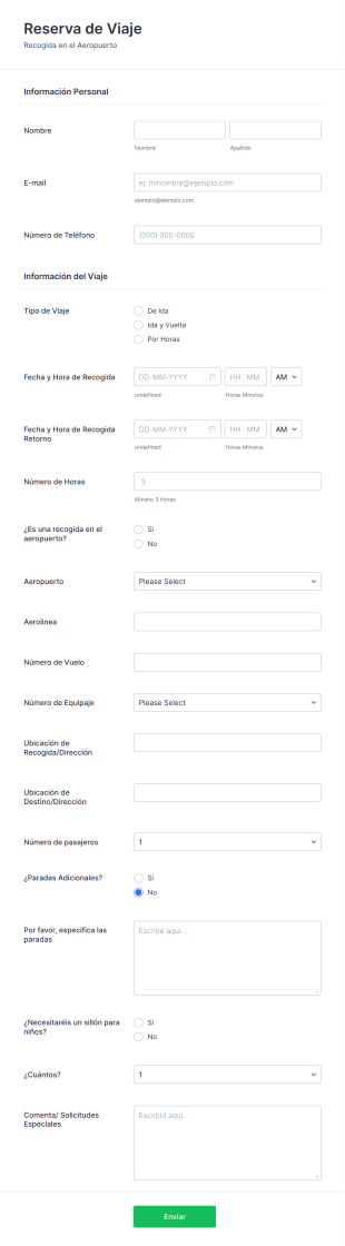 Formulario De Recogida En El Aeropuerto Form Template