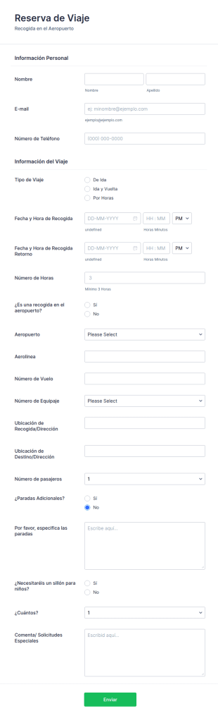 Formulario De Recogida En El Aeropuerto