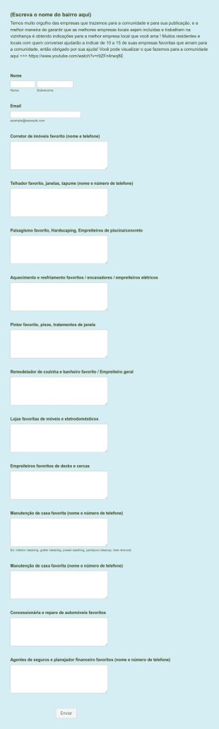 Formulário De Recomendação De Bairro