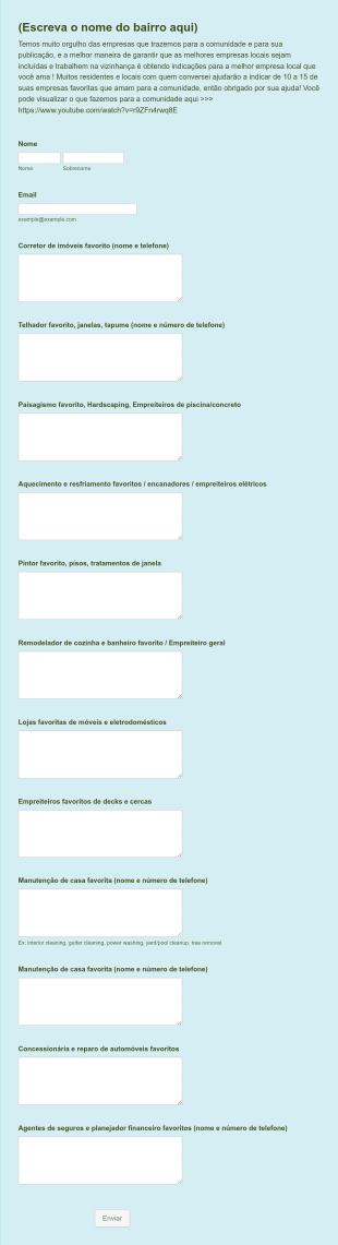 Formulário De Recomendação De Bairro