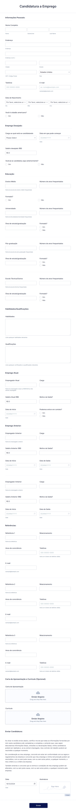 Formulário De Recrutamento Form Template