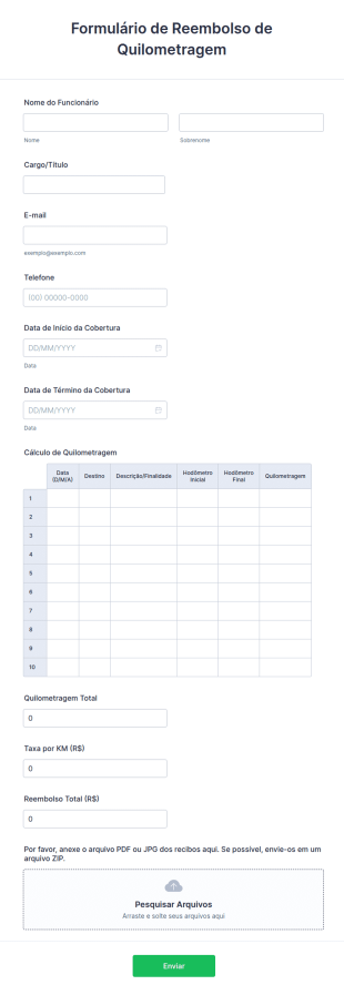 Formulário De Reembolso De Quilometragem
