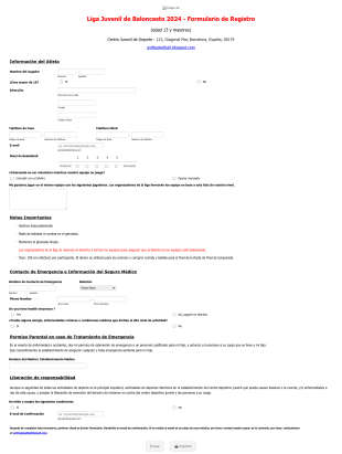 Formulario De Registro A La Liga De Basket